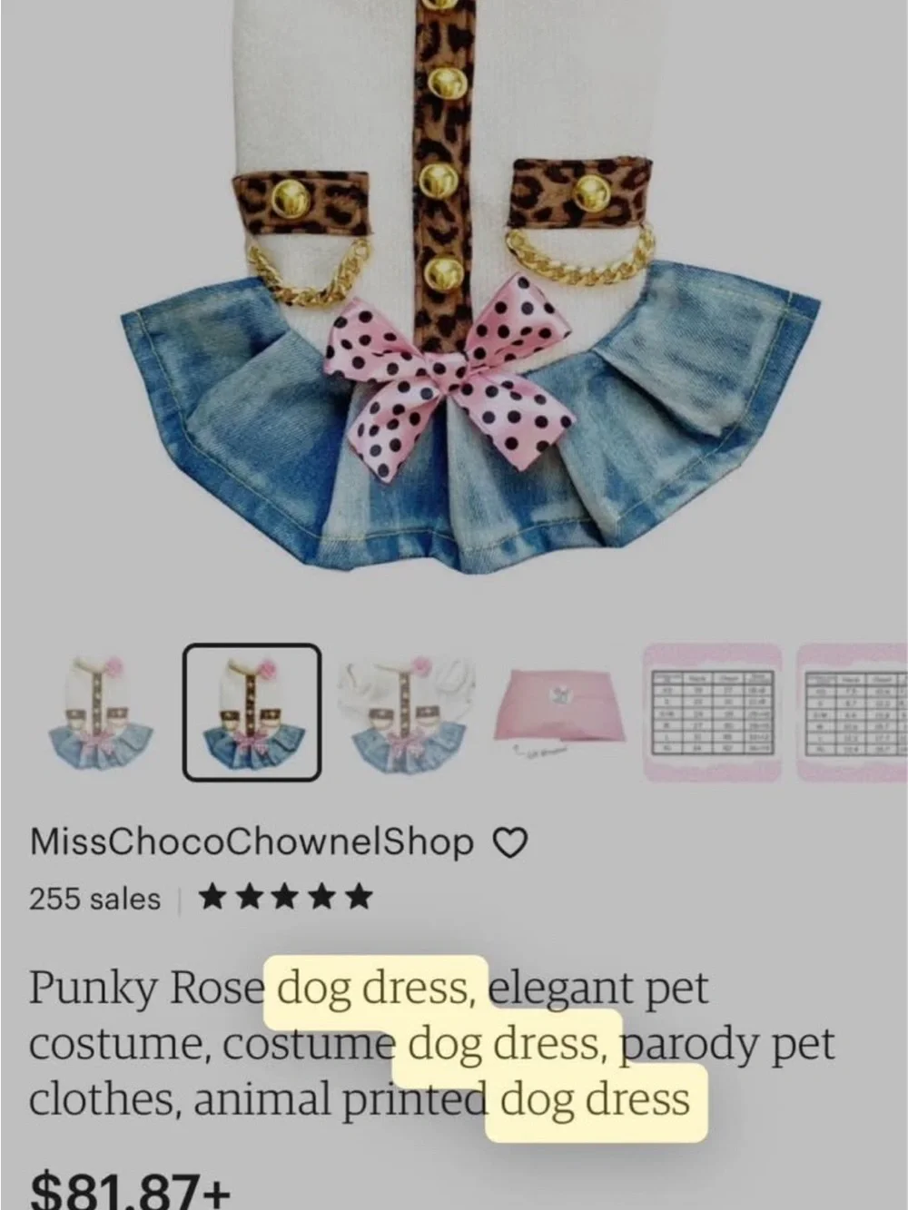 Custom dog dress from Miss choco chownel